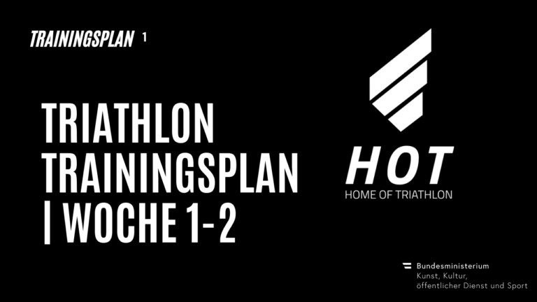 Titel "Triathlon Trainingsplan Woche 1-2". Daneben das "HOT"-Logo.