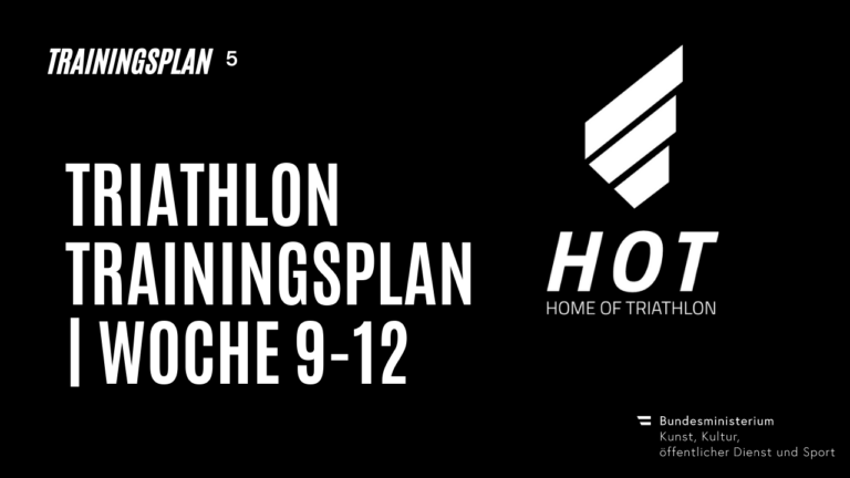 Titel "Triathlon Trainingplanung - Woche 9-12" auf schwarzem Hintergrung. Daneben das "HOT" Logo.
