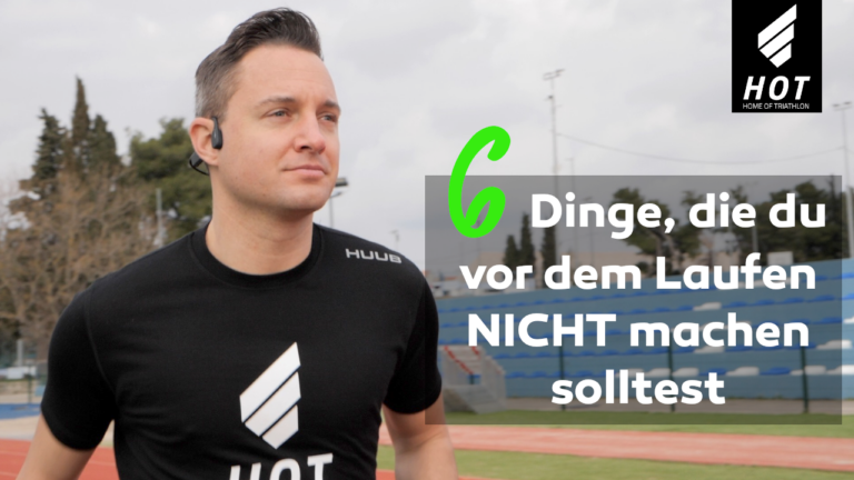 Austria Triathlon Veranstalter Daniel Döller zu sehen. Daneben der Titel "6 Dinge, die du vor dem Laufen NICHT machen solltest.