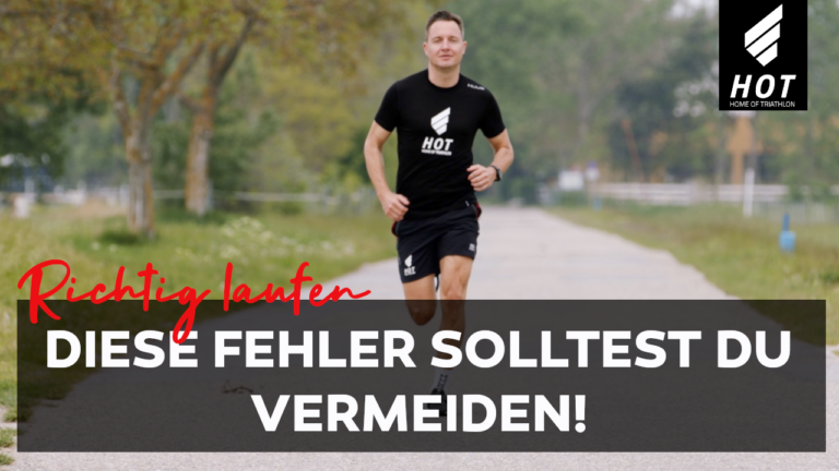 Läufer läuft auf einem Weg mit Blick in die Kamera. Darunter steht der Titel des Videos.